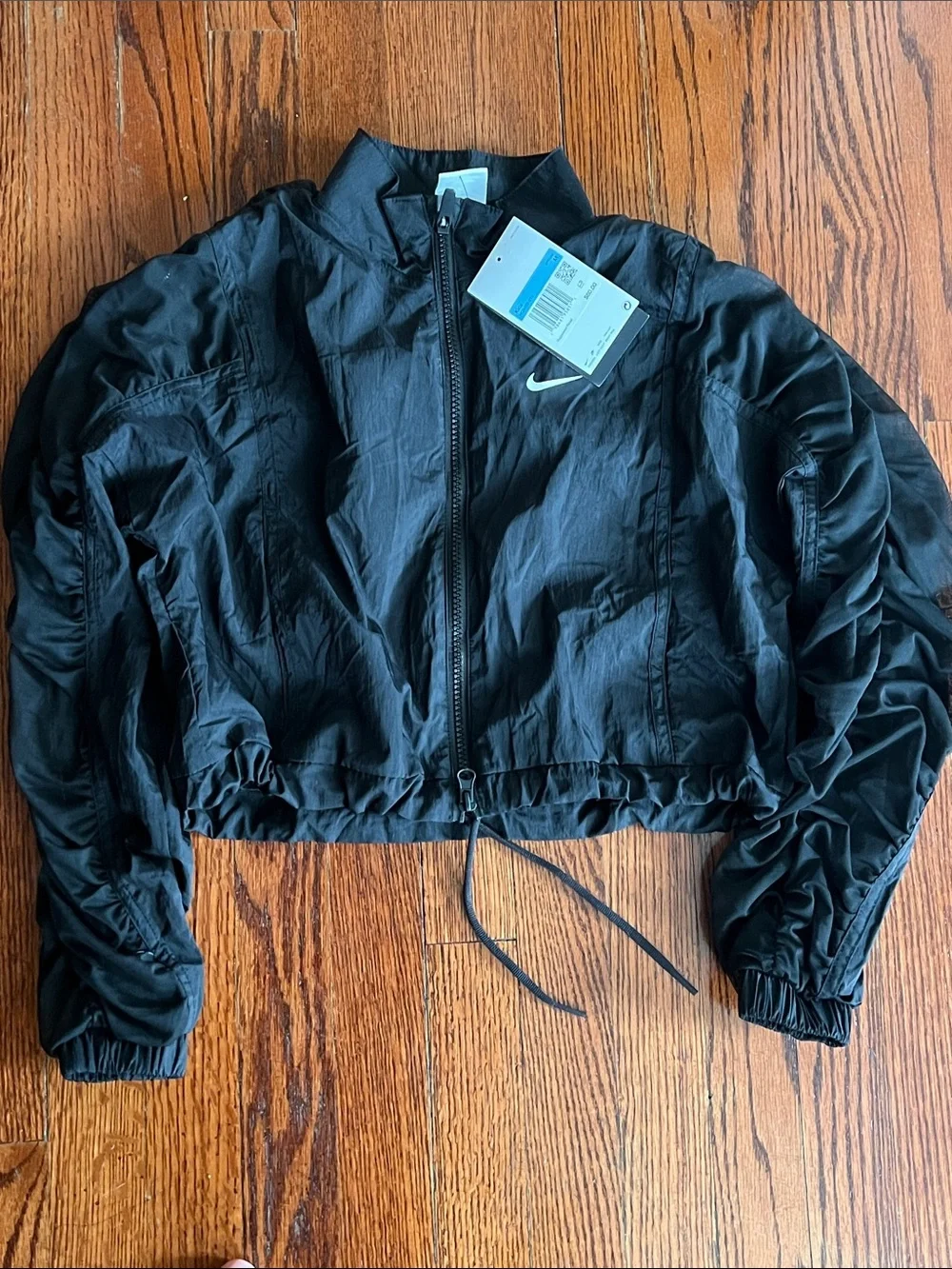 Nike Black Cropped Bomber Jacket with Drawcord Hem girl medium size